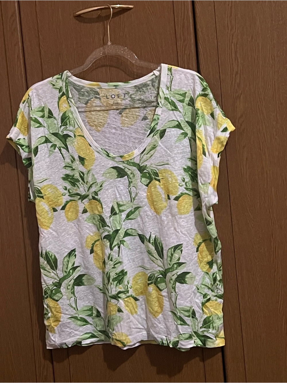 LOFT Linen Lemon Print Lightweight Top Size M